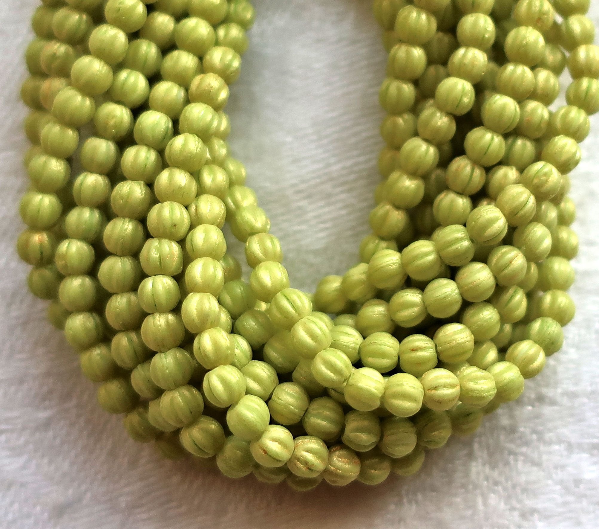 Lot of 100 3mm Czech glass melon beads - Pacifica Honeydew bright chartreuse green pressed glass beads C05150 - Glorious Glass Beads