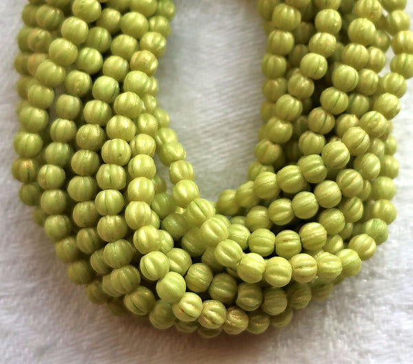 Lot of 100 3mm Czech glass melon beads - Pacifica Honeydew bright chartreuse green pressed glass beads C05150