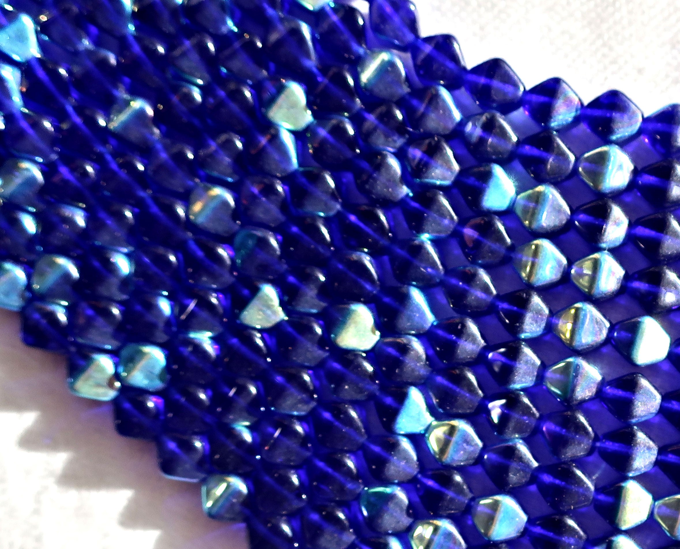 Fifty 6mm Cobalt Blue AB bicones, Czech pressed glass bicone beads, C3850 - Glorious Glass Beads