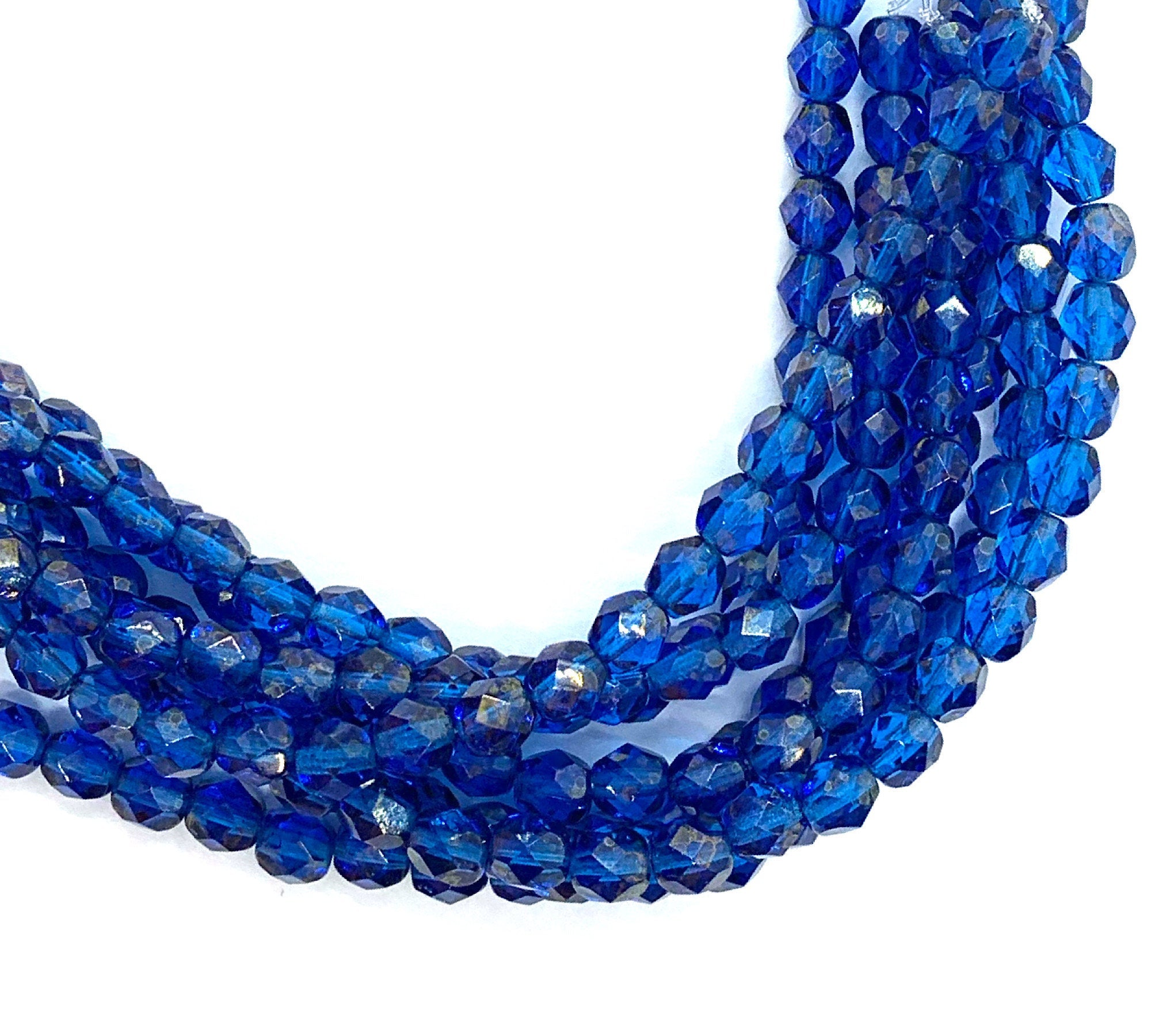 25 faceted round Czech glass beads - 6mm fire polished gold marbled luster Capri blue beads - C0044