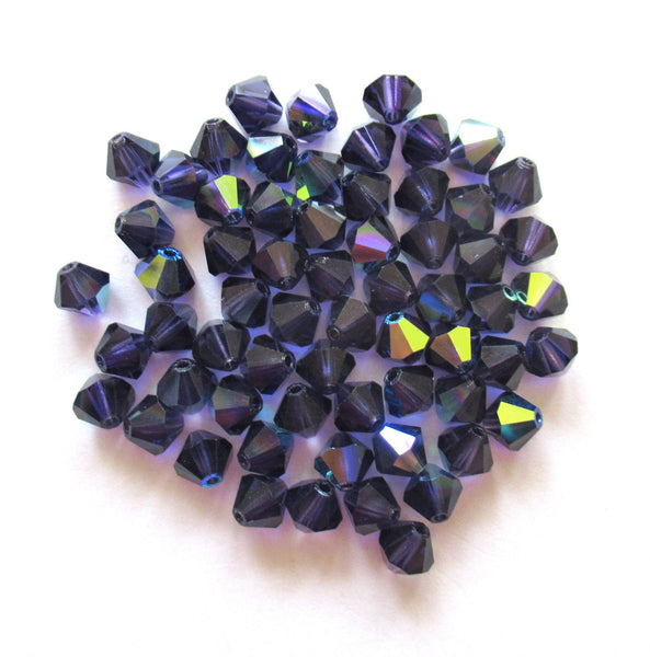 Lot of 24 6mm deep purple / tanzanite AB Czech Preciosa Crystal bicone beads - faceted glass bicones C00221