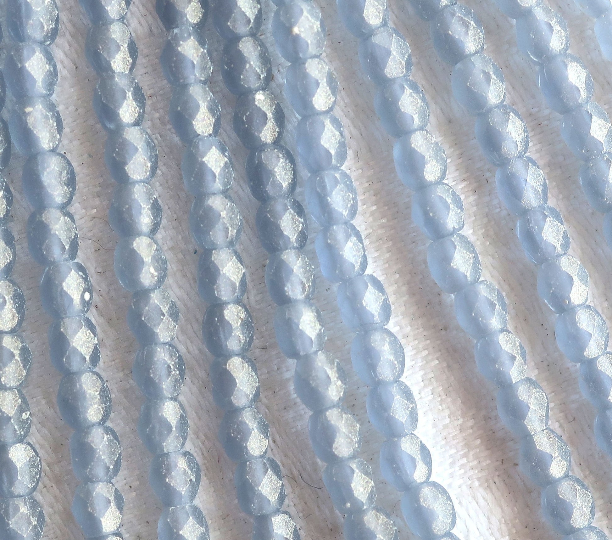 Lot of 50 3mm Czech glass beads, Sueded Gold Montana Blue, blue / gray firepolished faceted round beads C1550 - Glorious Glass Beads