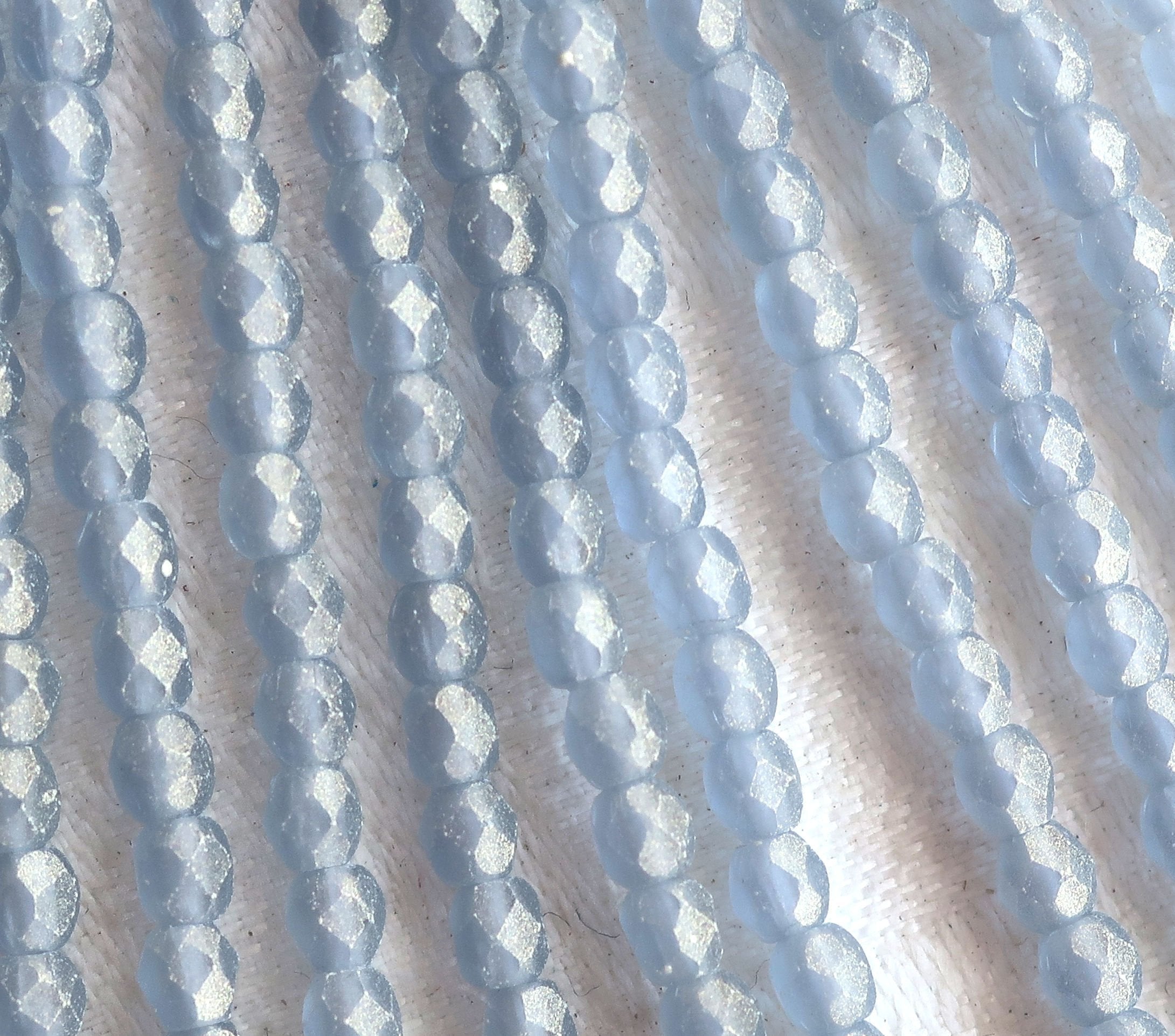 Lot of 50 3mm Czech glass beads, Sueded Gold Montana Blue, blue / gray firepolished faceted round beads C1550 - Glorious Glass Beads