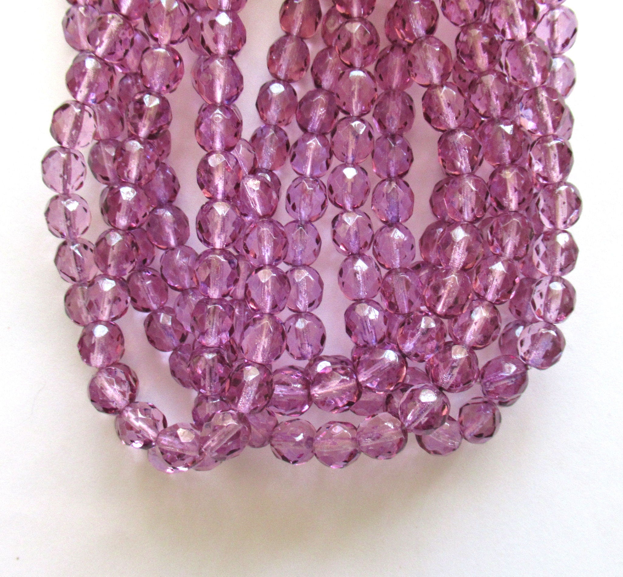 25 8mm Czech glass beads - coated light tanzanite faceted fire polished round beads C0028