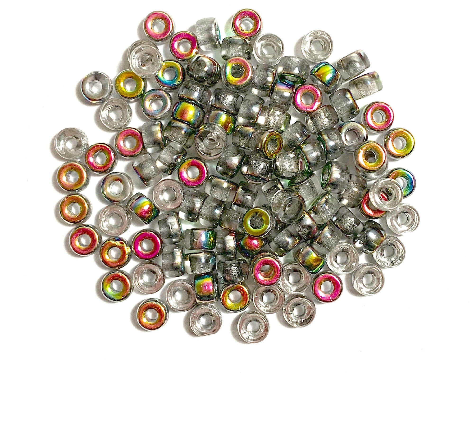 Fifty 6mm Czech crystal vitrail pony roller beads, large hole glass crow beads - C0065