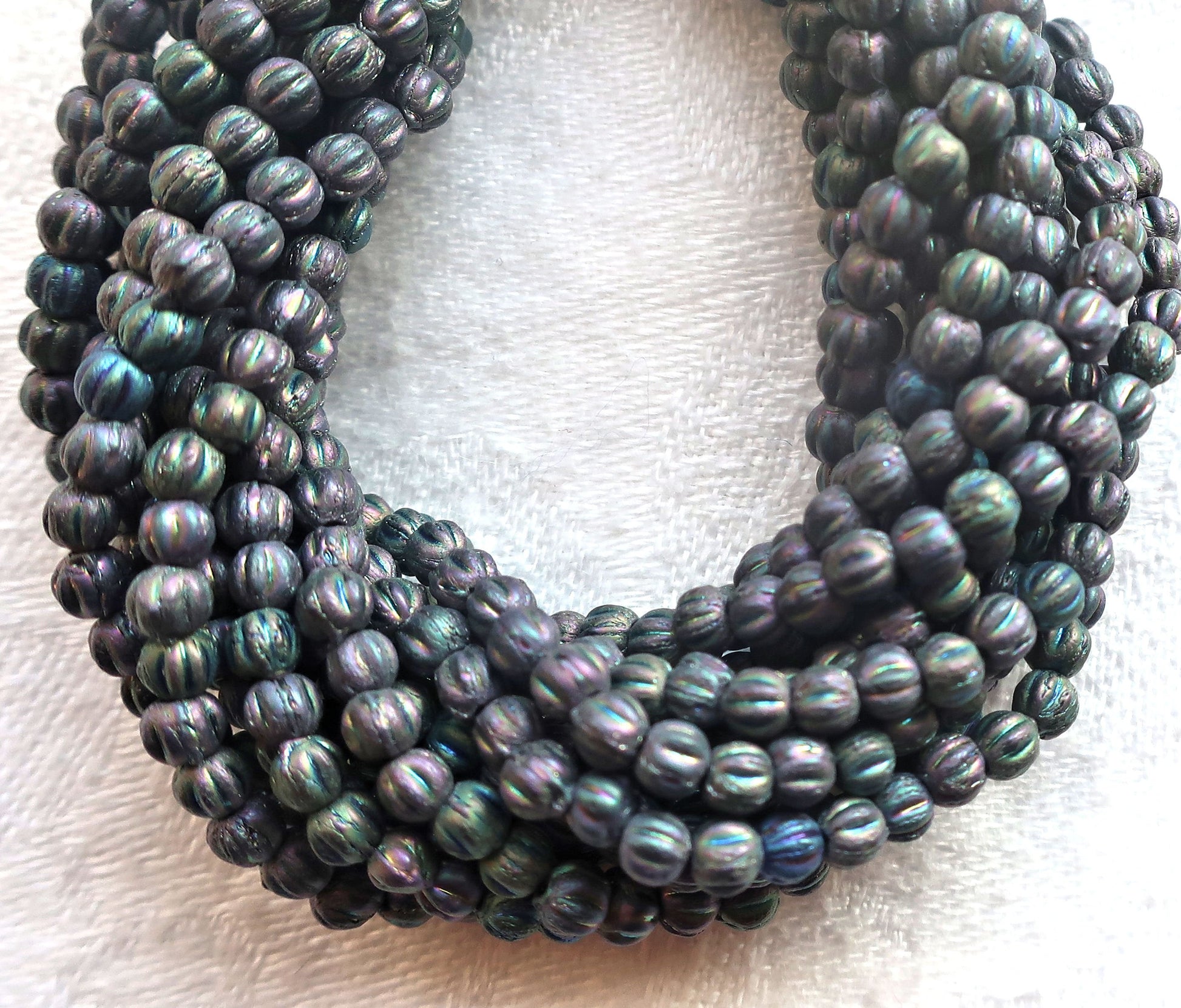 Lot of 100 3mm Czech glass melon beads - matte metallic purple iris C11801 - Glorious Glass Beads