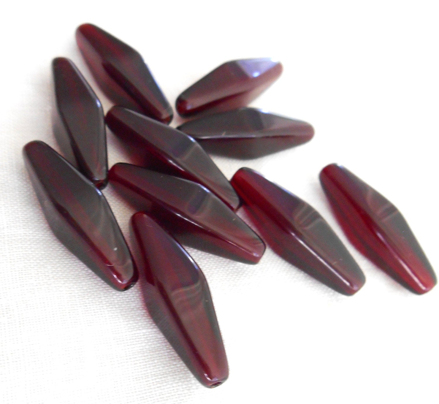 10 24 x 9mm garnet, ruby red glass long lantern or tube beads C4210