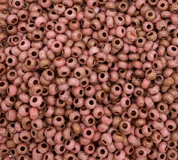24 grams Czech glass seed beads - 6/0 etched pink with copper accents Preciosa Rocaille seed beads - C00002