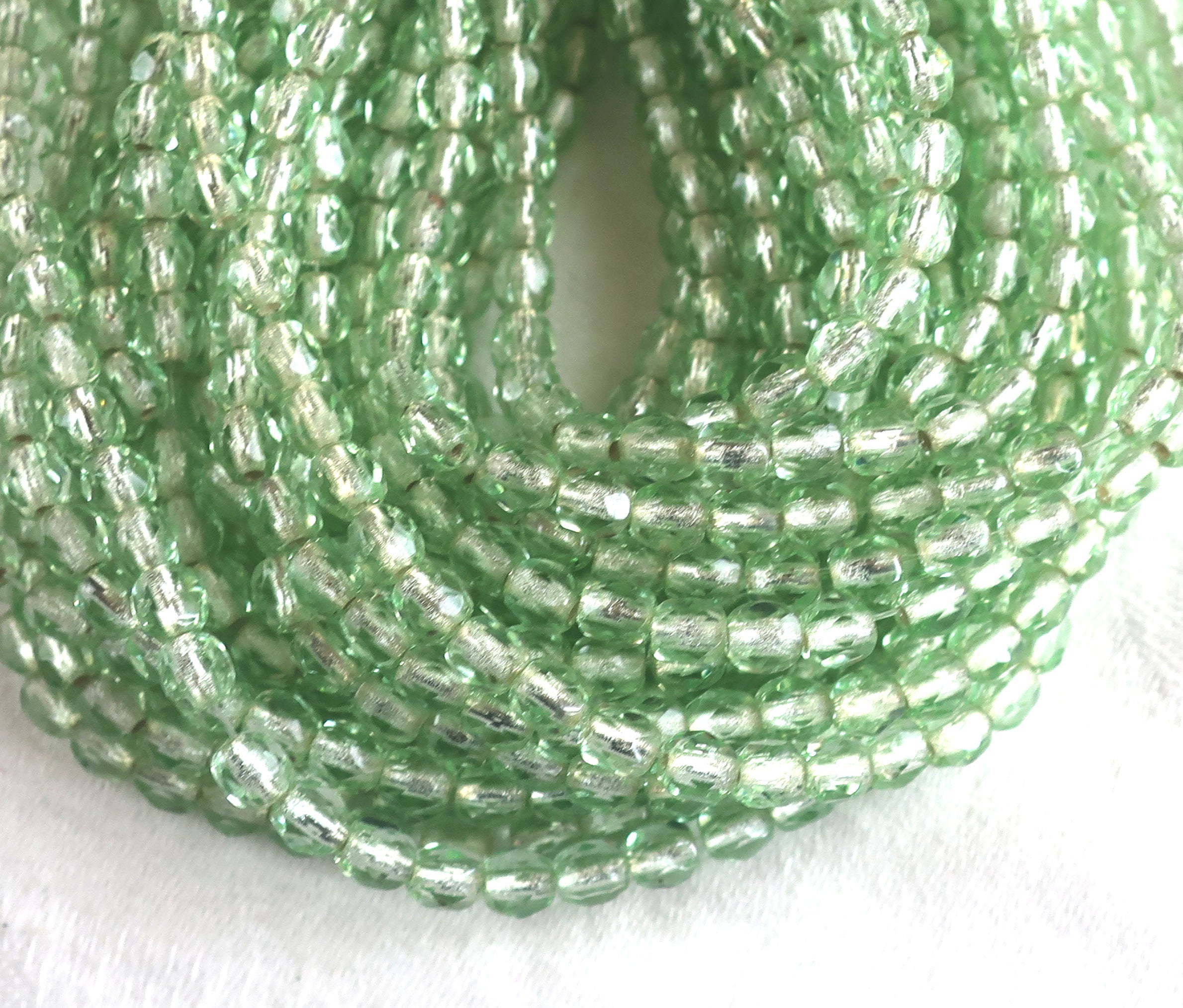 50 4mm Peridot, light green, silver lined Czech glass beads, fire polished faceted round glass beads C5550