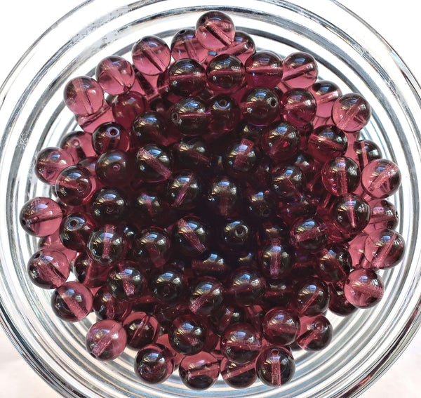 Lot of 25 8mm Amethyst / Purple smooth round druk beads Czech glass druks C9225 - Glorious Glass Beads