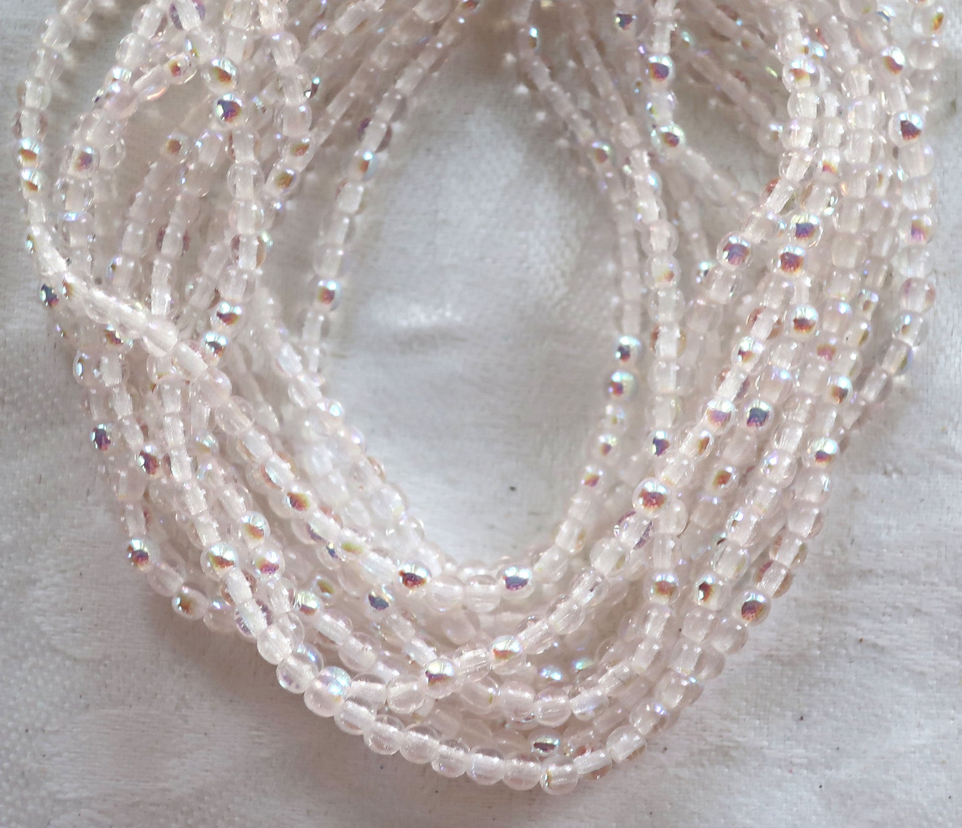 Lot of 100 3mm Rosaline light Pink AB glass Czech glass druks; pressed glass, smooth, round druk beads C6401 - Glorious Glass Beads