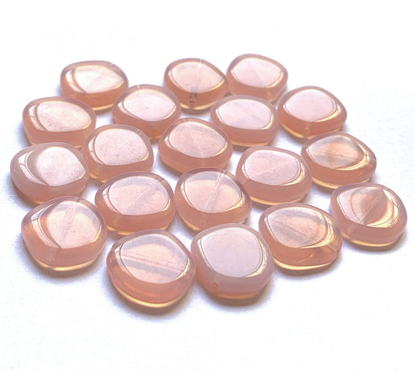Ten 15mm Czech glass asymmetrical coin or disc beads - milky pink opal beads - C0067