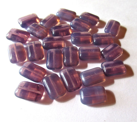 Ten Czech glass rectangular beads - purple, lilac opal rectangle beads - 12mm x 8mm, C0007