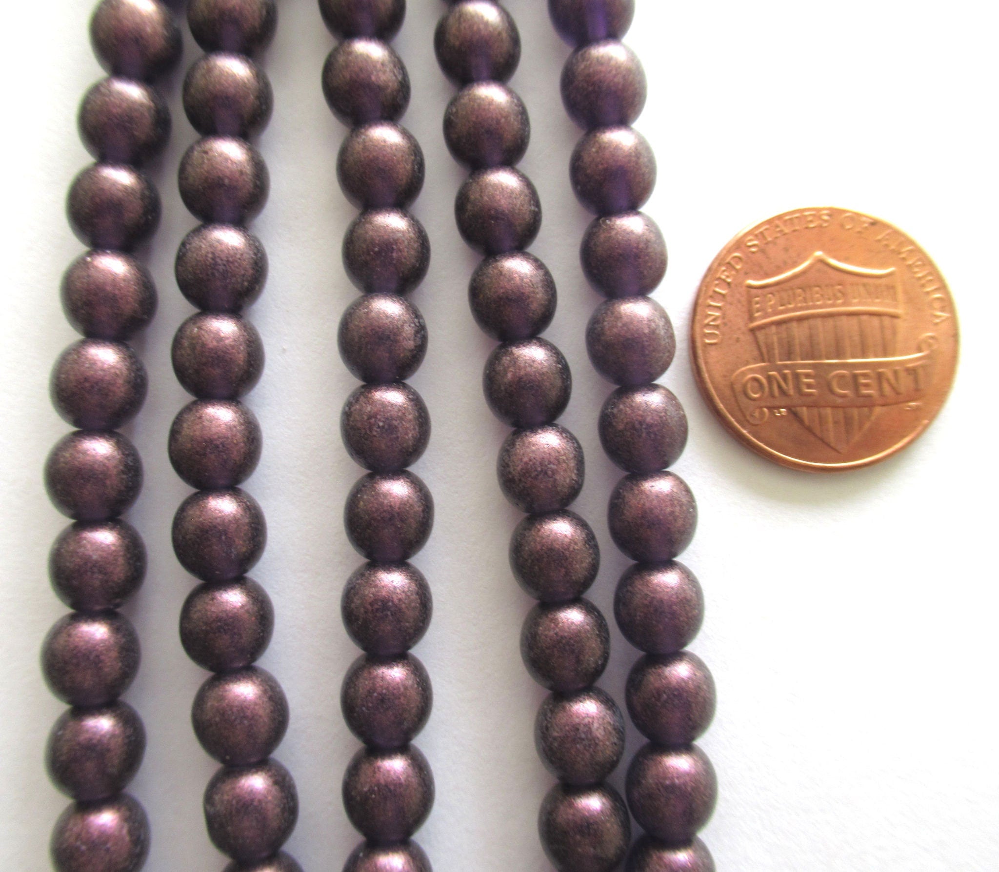 50 6mm Czech glass druk beads - Purple Amethyst Tanzanite Cosmic Twinkle pressed glass round druks - C076