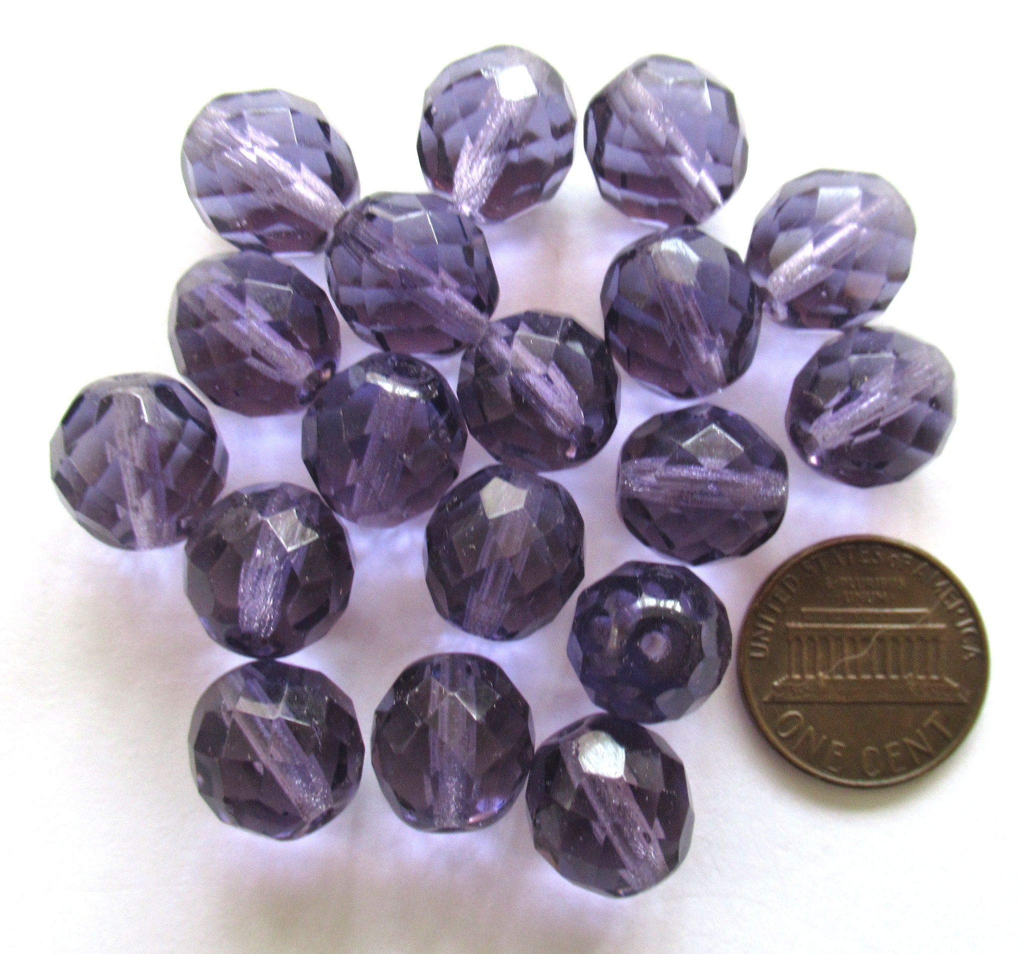 Ten Czech glass fire polished faceted round beads - 12mm purple violet tanzanite beads C0069