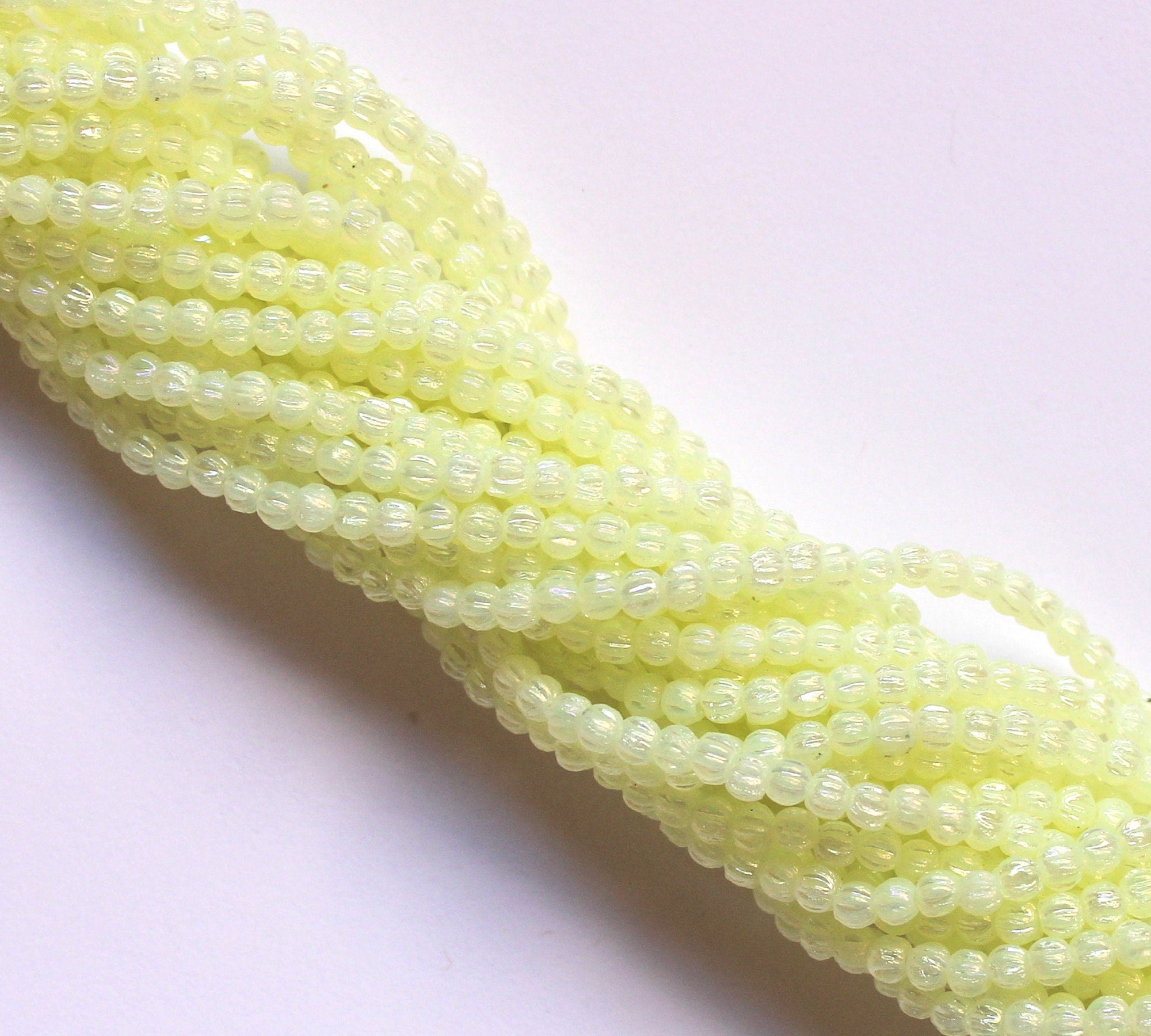 Lot of 100 3mm luster iris lemon yellow melon beads, Czech pressed glass beads C0531