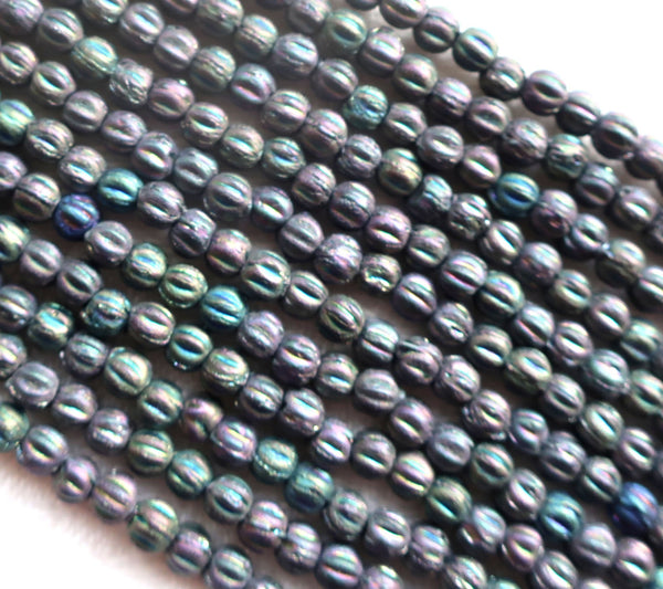 Lot of 100 3mm Czech glass melon beads - matte metallic purple iris C11801 - Glorious Glass Beads