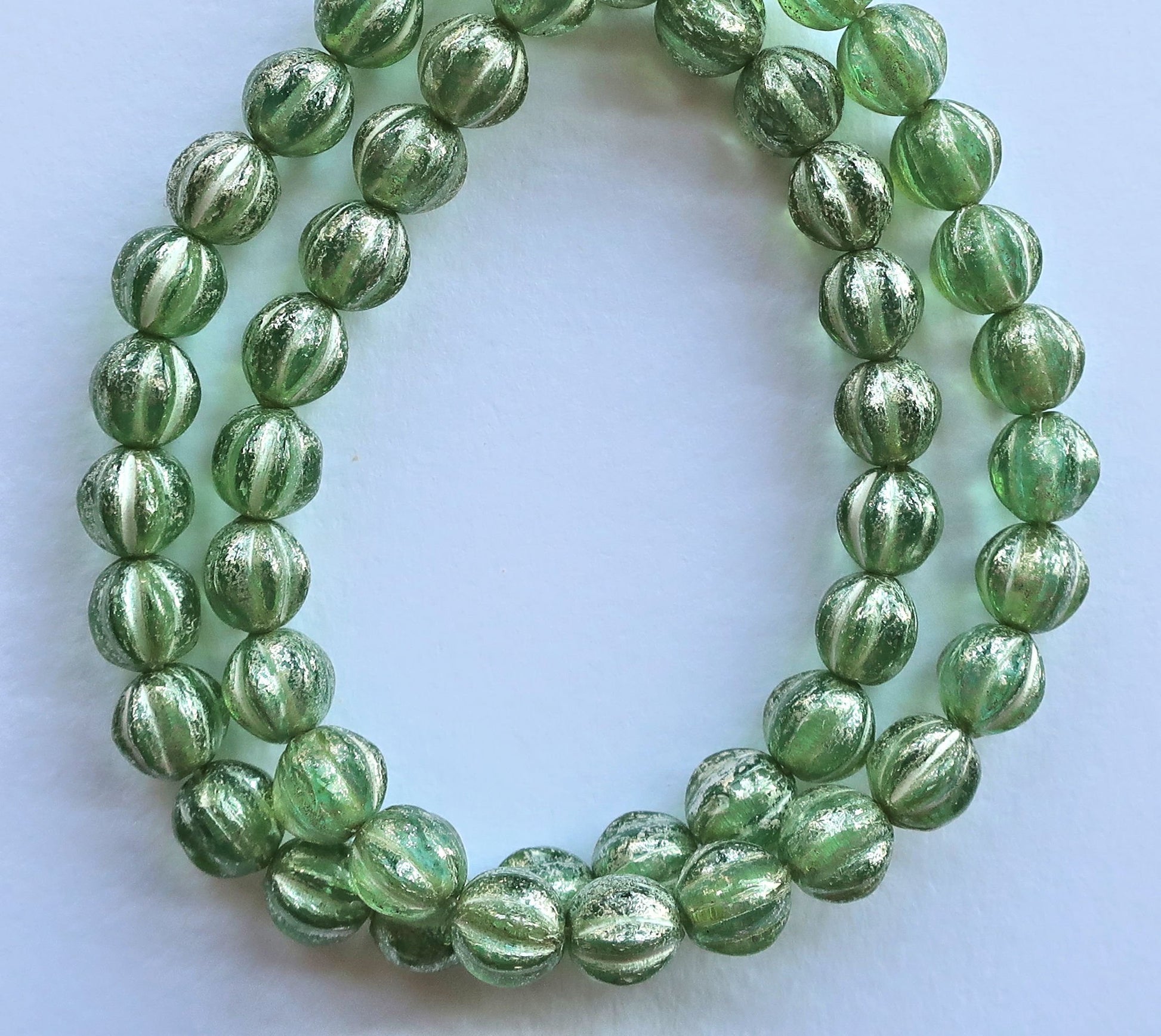 Lot of 25 celery, celadon green mercury picasso melon beads, 6mm pressed Czech glass beads C0801 - Glorious Glass Beads