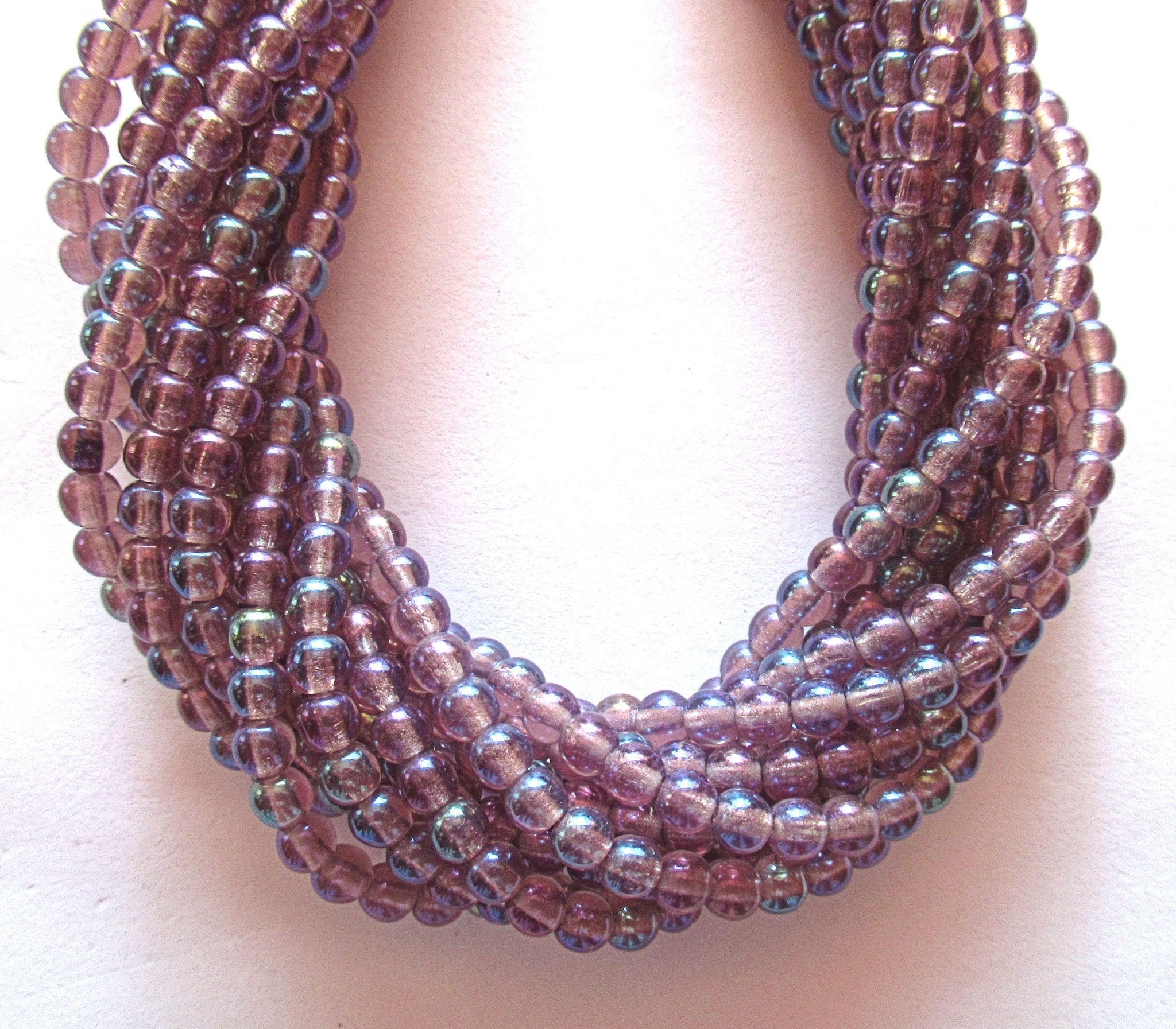 Lot of 100 4mm luster iris amethyst Czech glass druk beads, smooth round druks, C0084