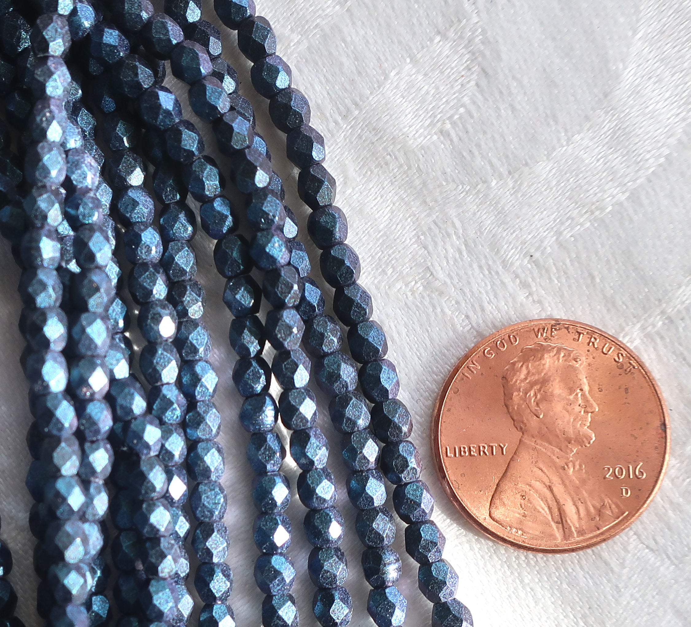 50 3mm Polychrome Indigo Orchid Blue Czech glass beads, deep, dark blue firepolished, faceted round beads, C3650 - Glorious Glass Beads