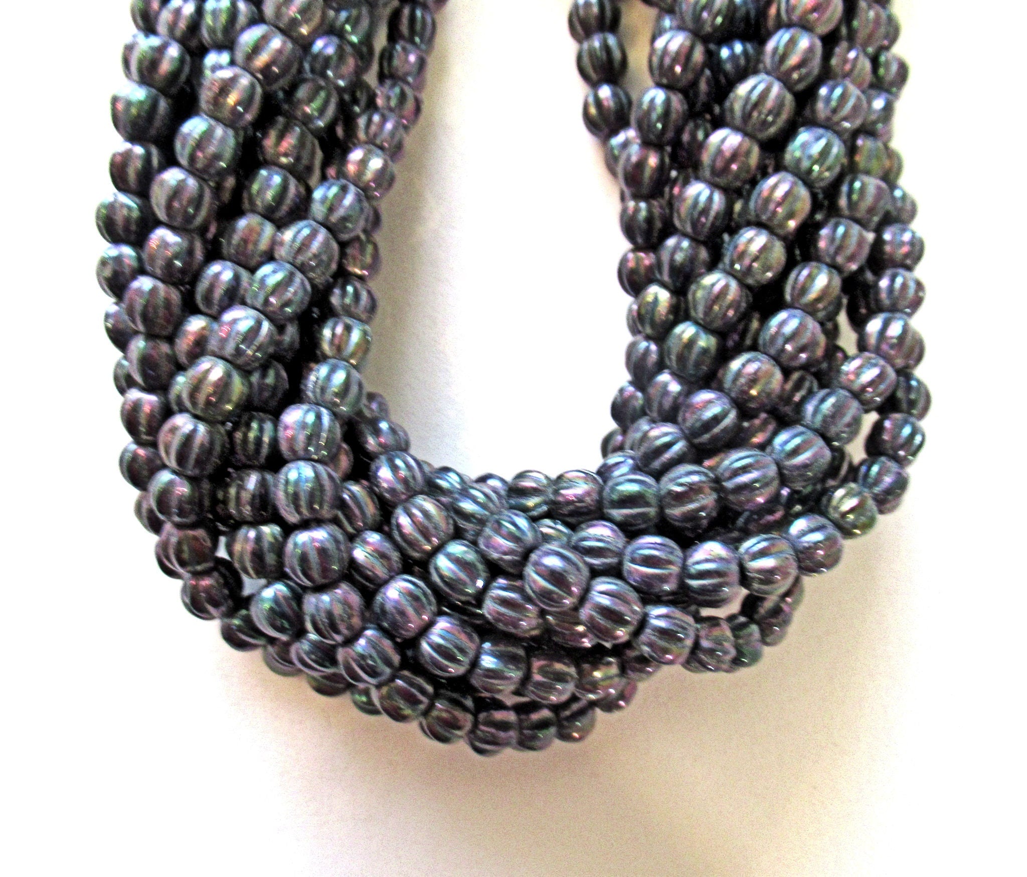 Fifty 5mm Purple Iris Czech glass melon beads, multicolored metallic beads C0701