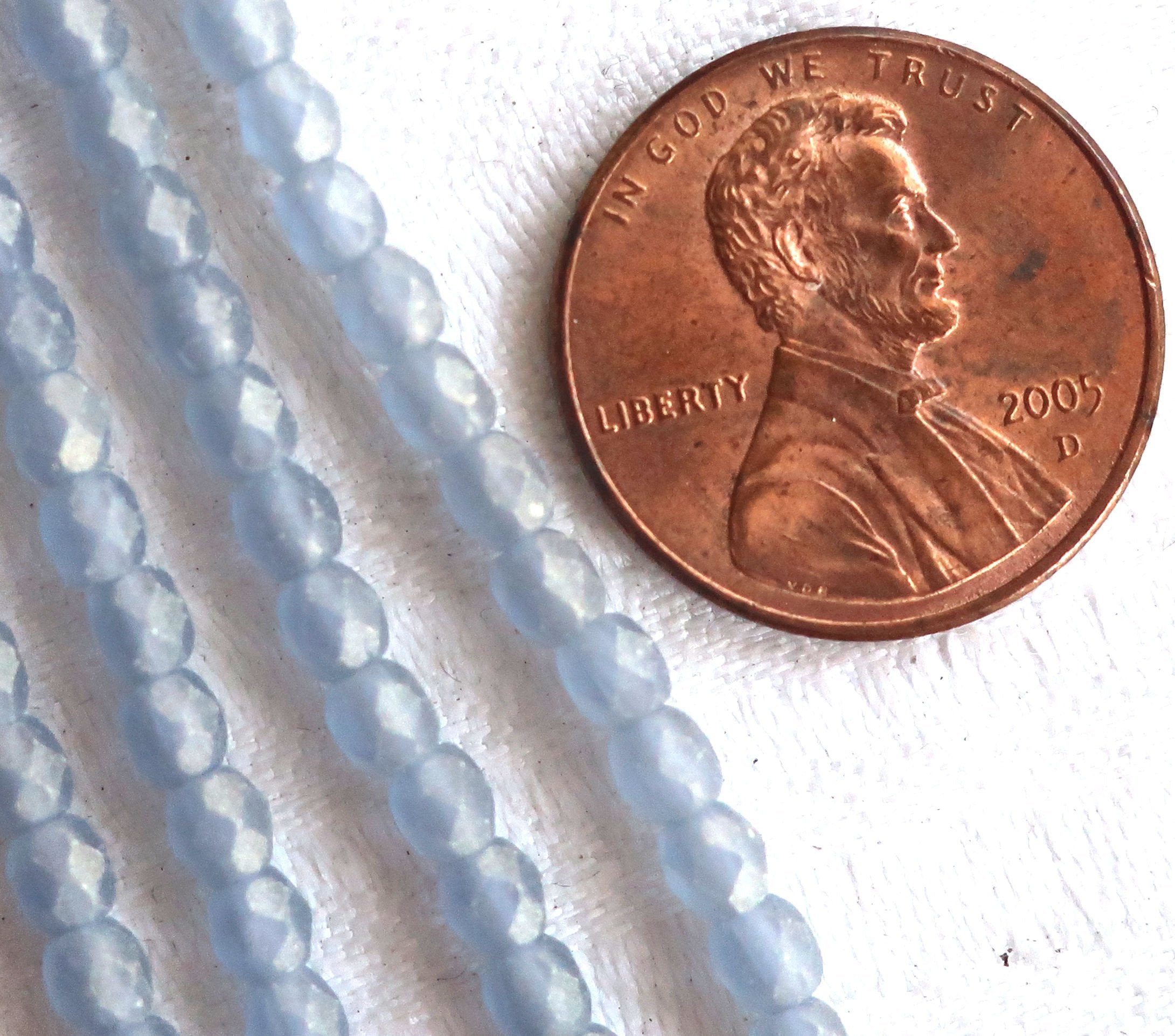 Lot of 50 3mm Czech glass beads, Sueded Gold Montana Blue, blue / gray firepolished faceted round beads C1550 - Glorious Glass Beads