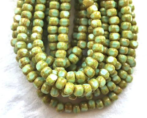 50 4 x 3mm, Tricut, Tri-cut, 3 cut Round Czech glass beads, mint green.picasso 6/0 seed beads C05101 - Glorious Glass Beads