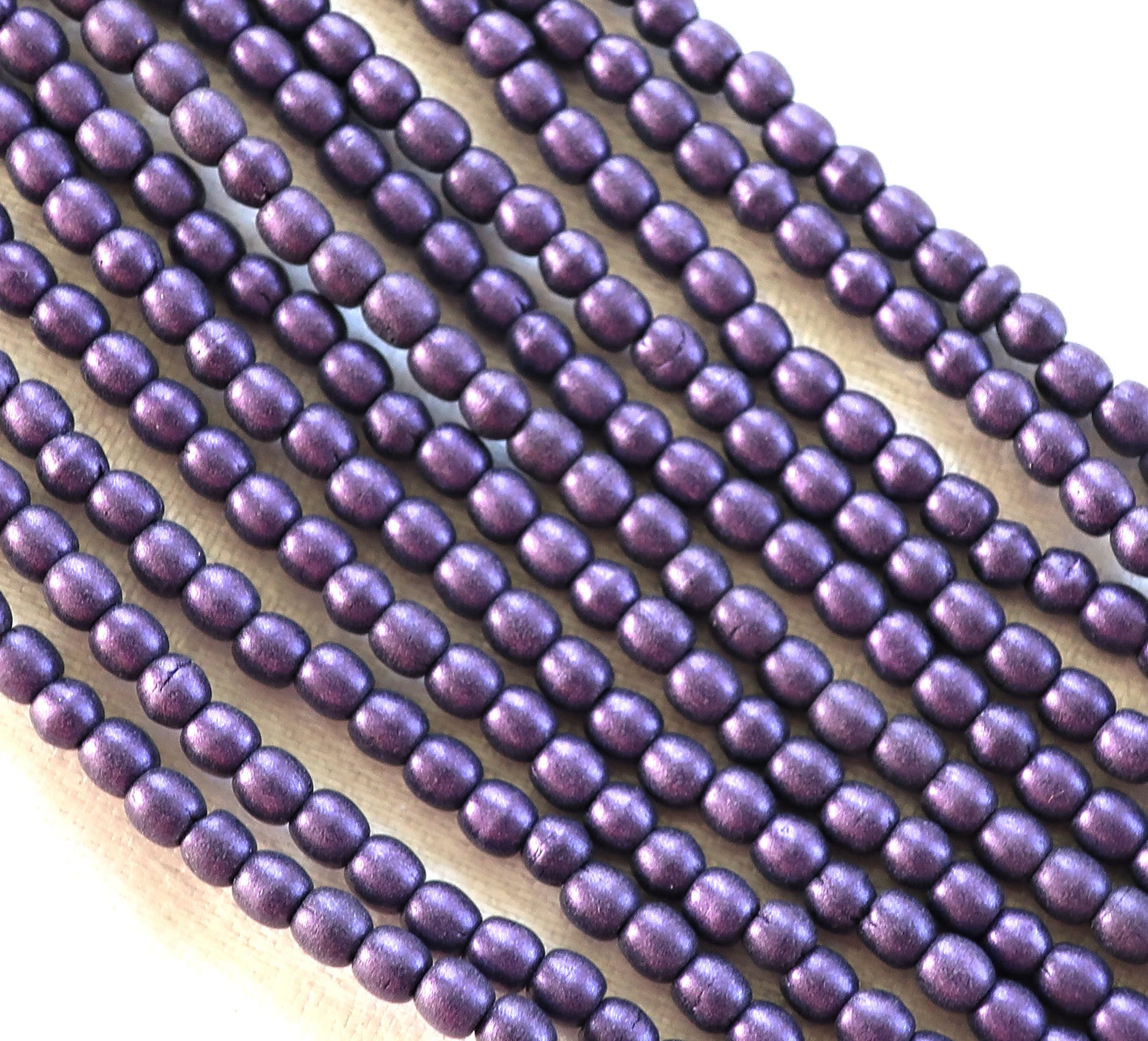 Lot of 100 3mm metallic suede purple Czech glass druks, smooth round druk beads C5601 - Glorious Glass Beads