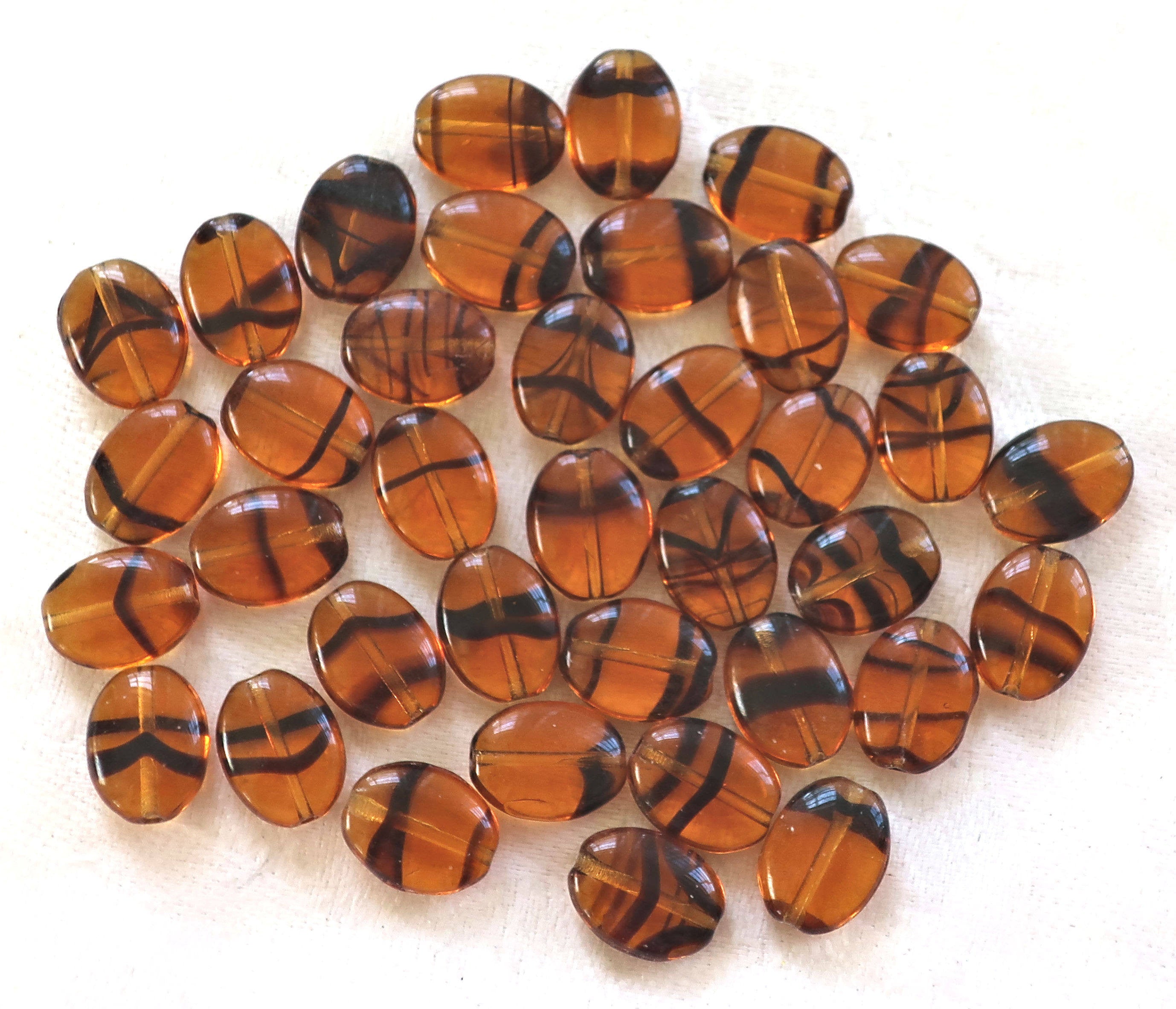 25 tortoiseshell Brown flat oval Czech Glass beads, 12mm x 9mm pressed glass beads C5425 - Glorious Glass Beads