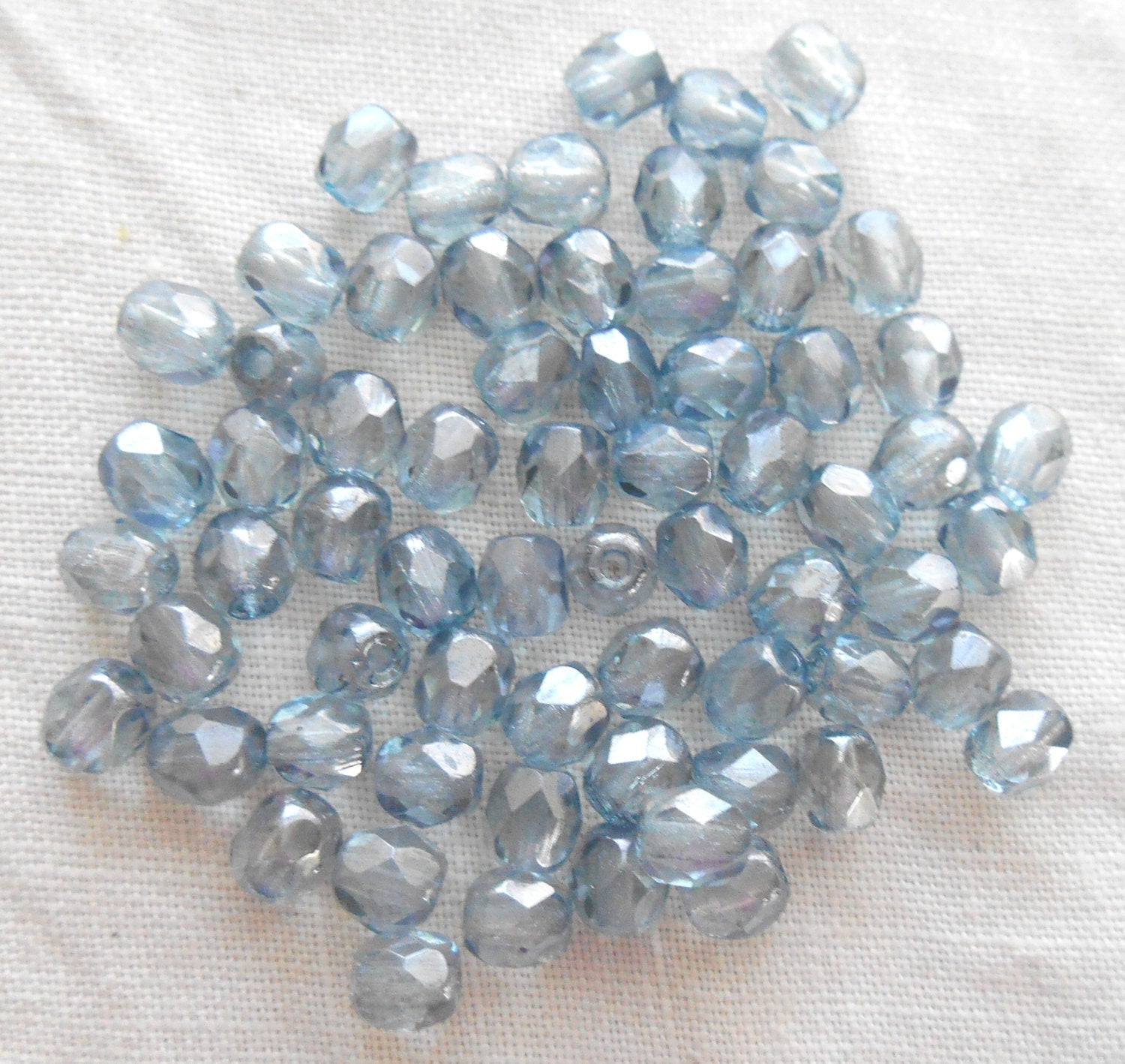 50 4mm Czech glass Lumi Blue Baroque beads, fire polished faceted round glass beads C6450