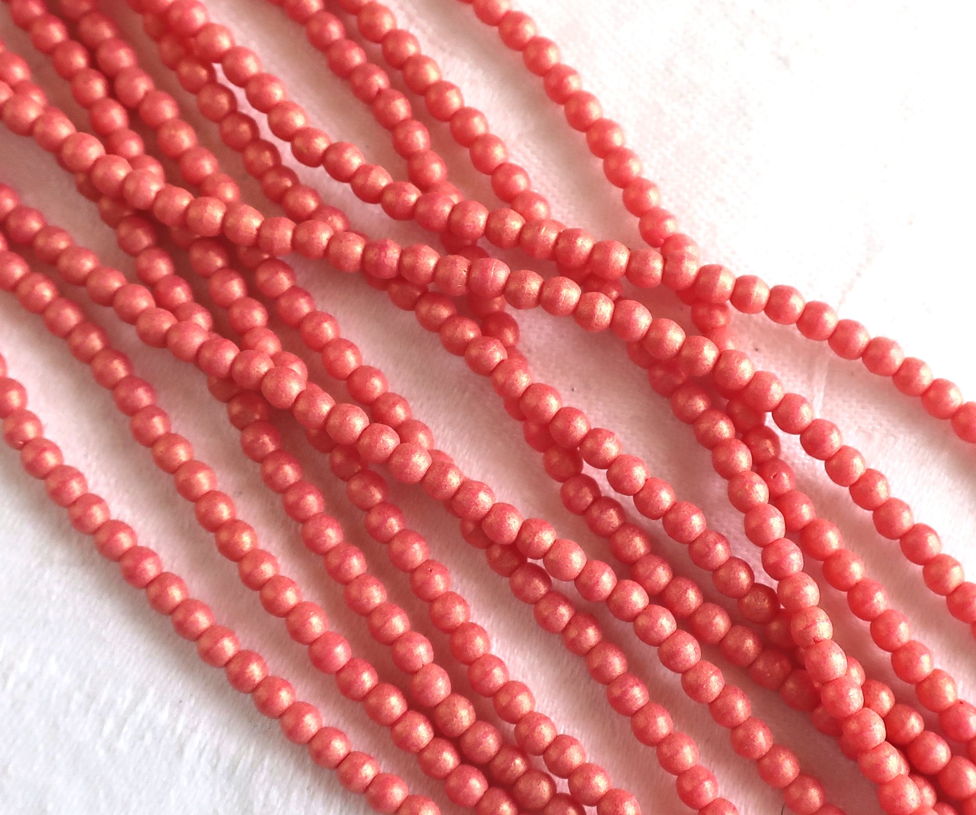 Lot of 100 3mm Pacifica Watermelon red, pink, Czech glass druks; pressed glass, smooth, round druk beads C7701 - Glorious Glass Beads