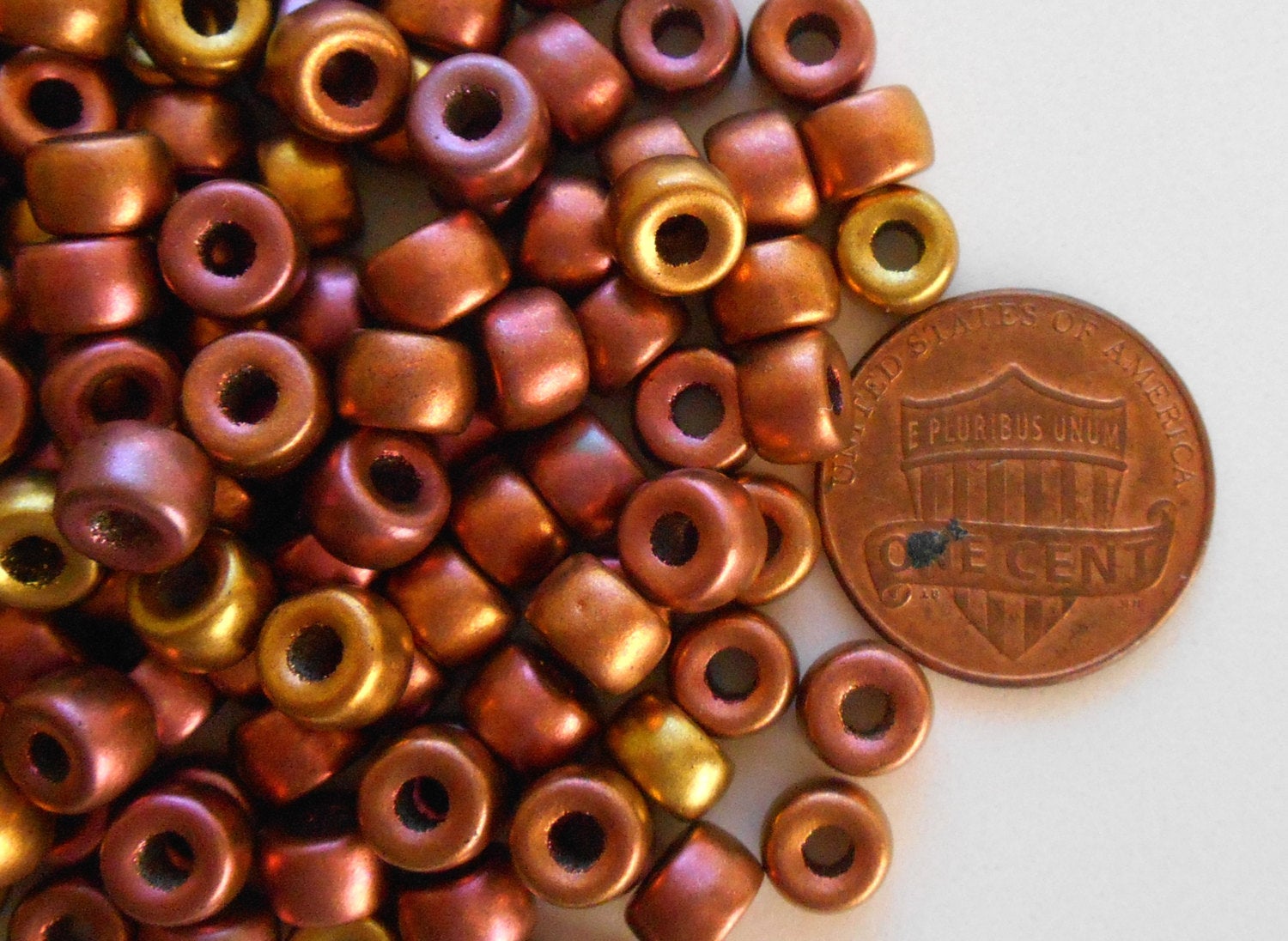50 6mm Czech Multi melallic copper pony roller beads, large hole metallic glass crow beads, C8750