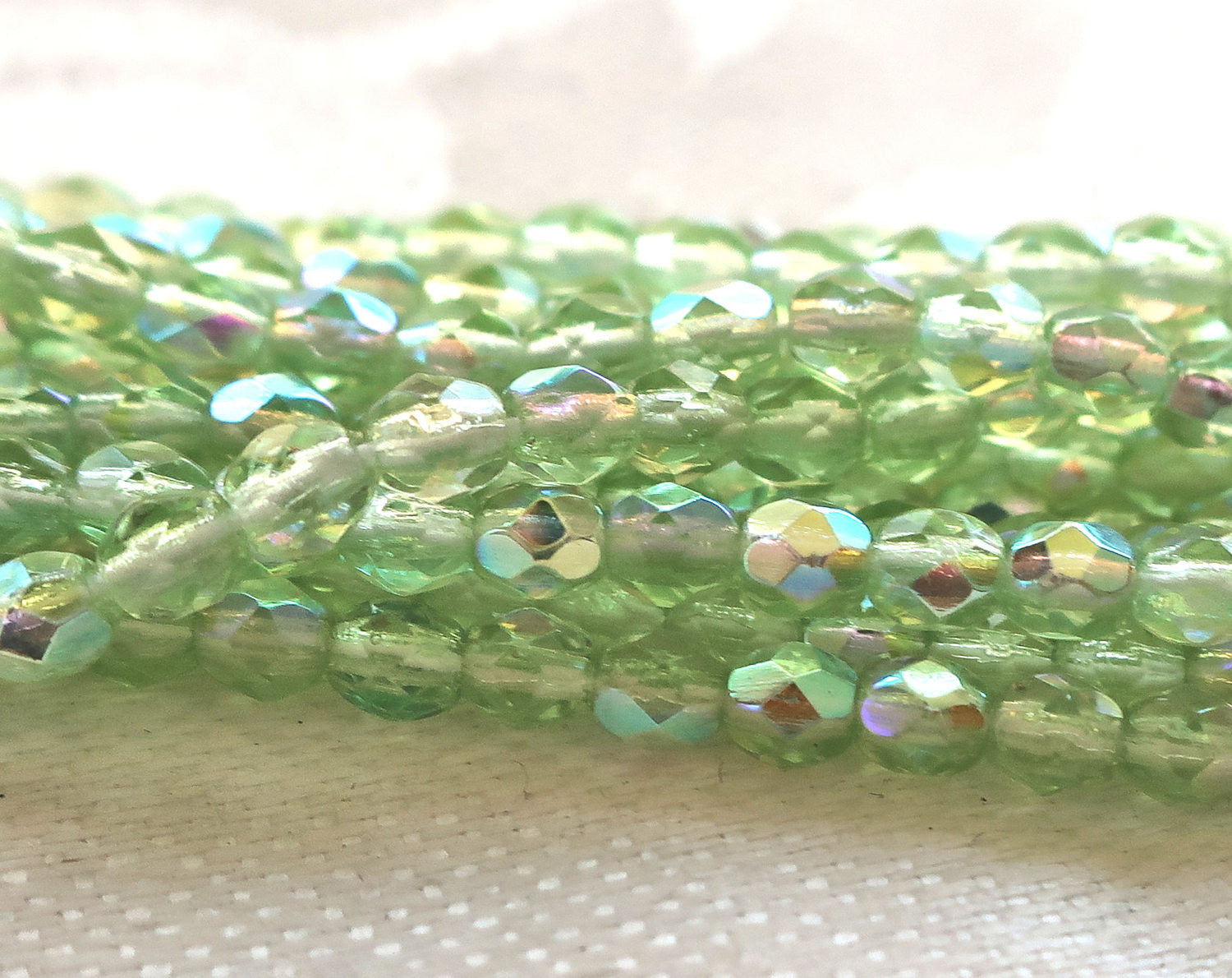 Lot of 50 3mm Peridot, Mint Green AB Czech glass beads, firepolished, faceted round glass beads C7450 - Glorious Glass Beads