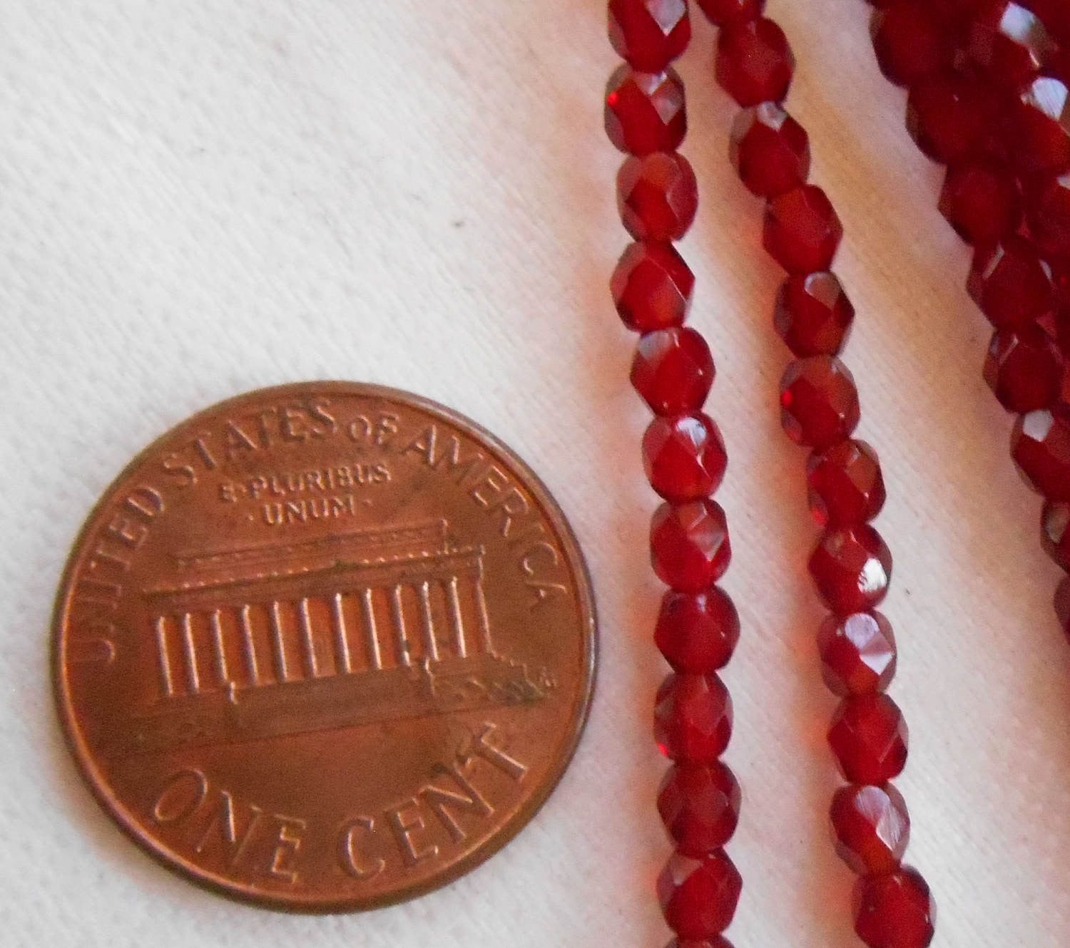 Lot of 50 3mm Ruby Red, light garnet Czech glass beads, firepolished, faceted round beads, C7450 - Glorious Glass Beads