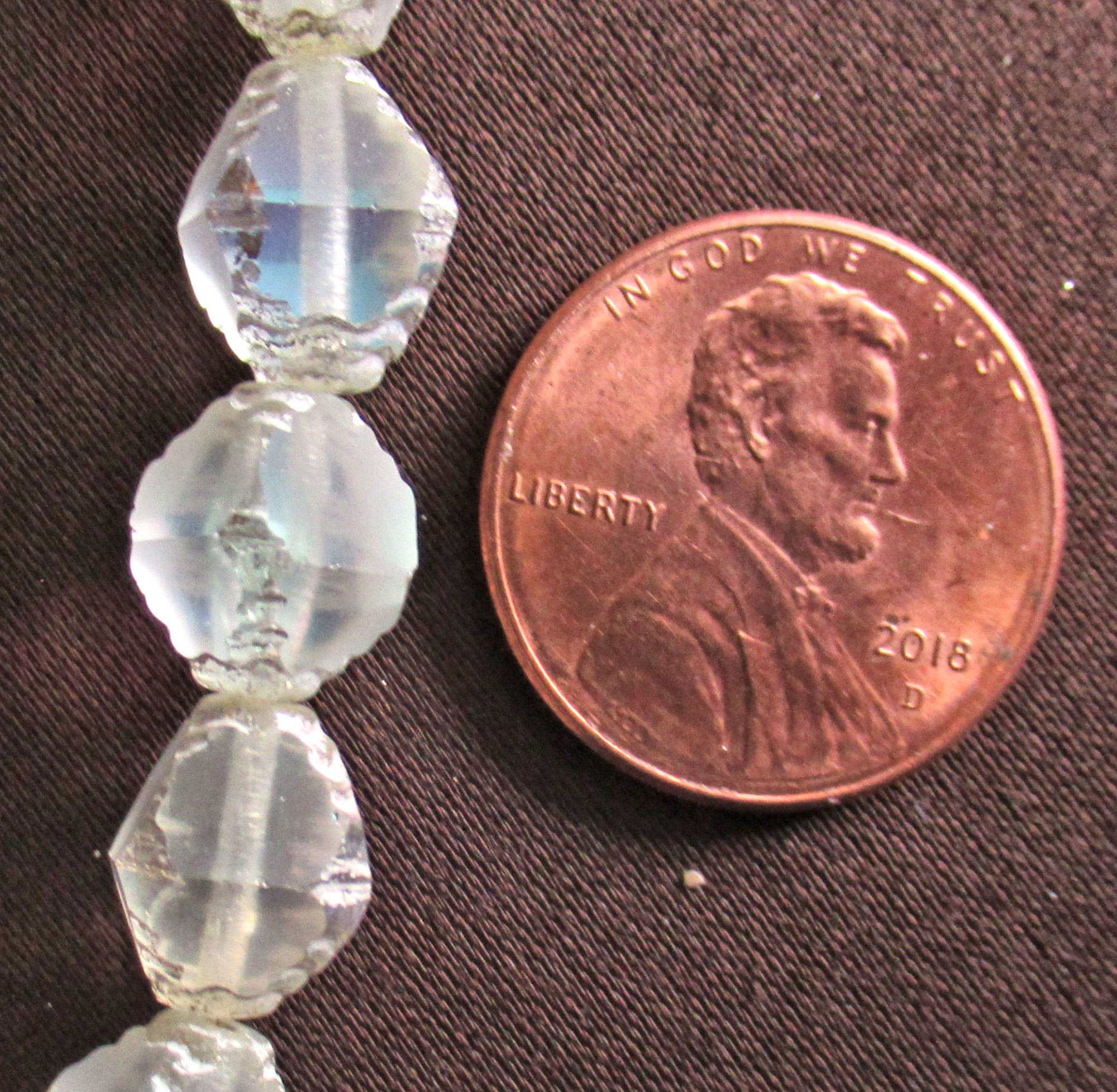 Lot of 15 Czech glass bicones - frosted crystal white AB with accents - carved faceted 8 x 10mm large bicone beads, C51301