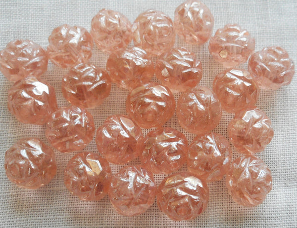 Twelve Luster Rosaline Pink 7 x 8mm Rosebud beads, faceted, firepolished, antique cut, Czech glass beads C2701 - Glorious Glass Beads