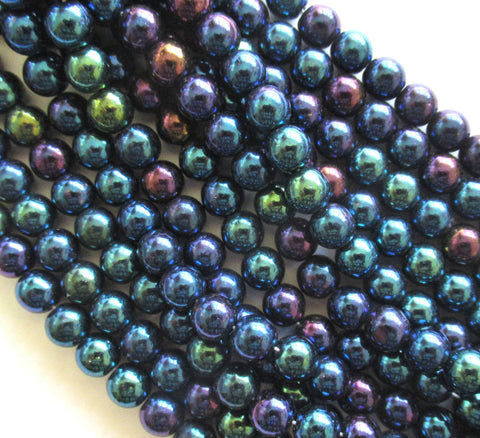50 6mm Czech glass druks - blue iris smooth round druk beads - C0054