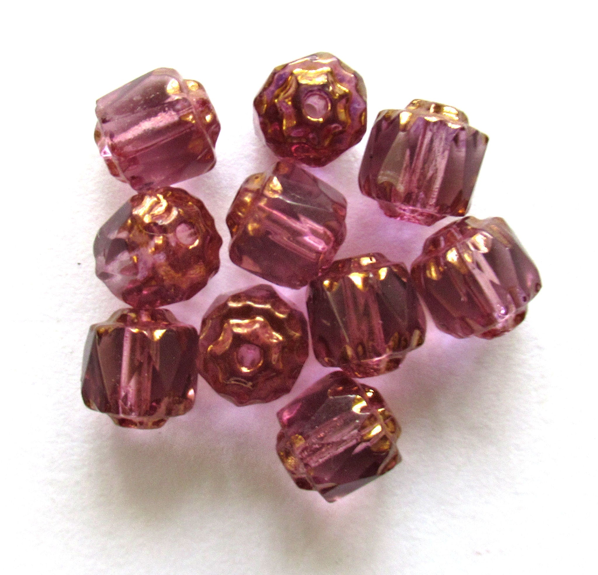 Lot of 25 Czech glass cathedral beads - 6mm amethyst purple faceted fire polished antique cut beads C0018