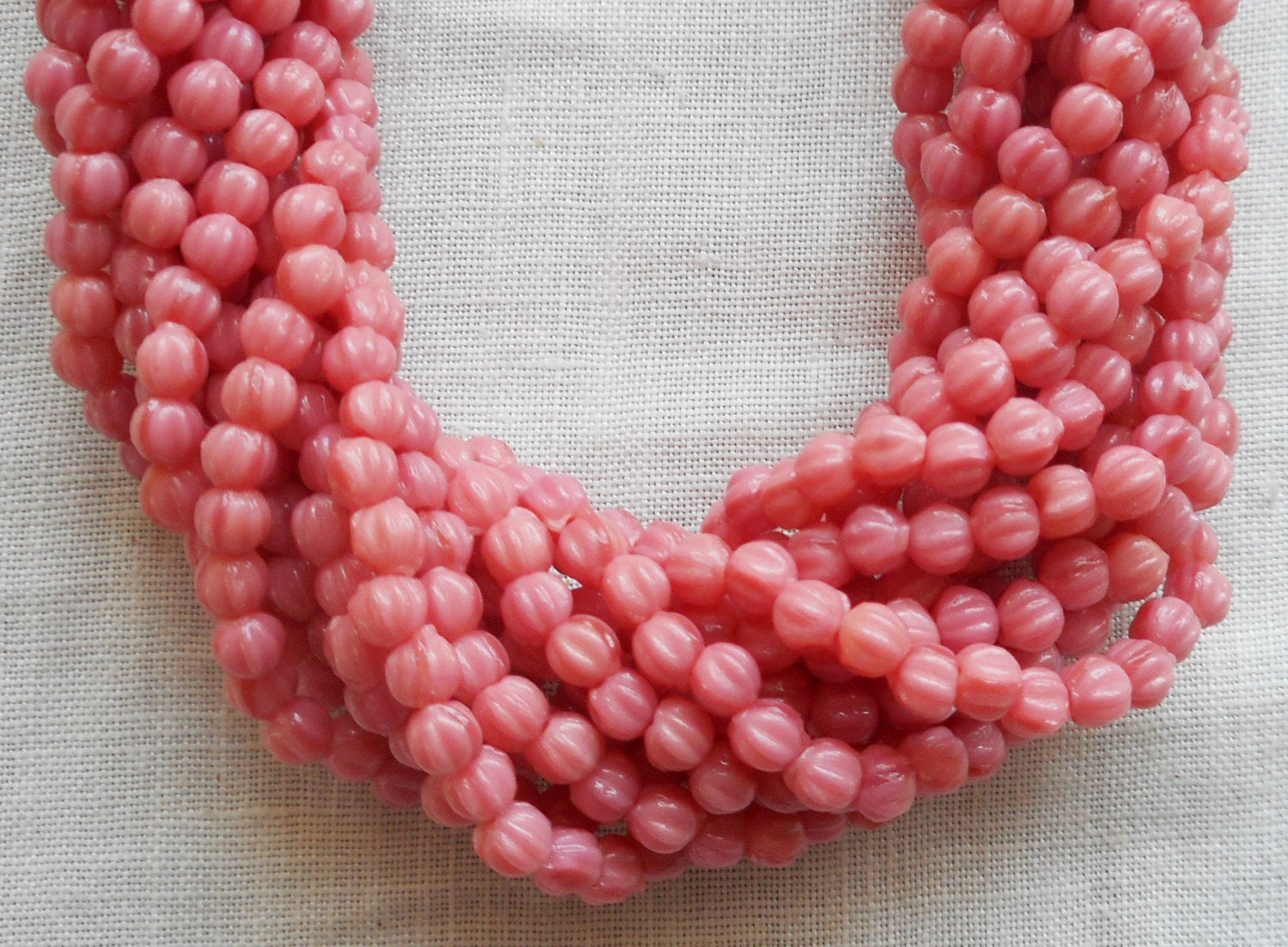 100 3mm Opaque Coral Pink melon beads, pressed glass Czech beads, C46150