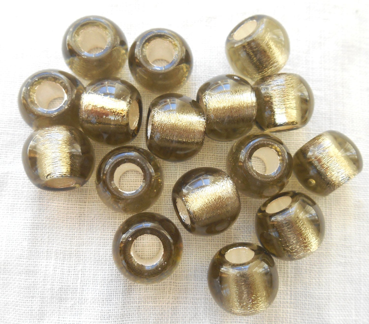 Six 12mm round Black Diamond Silver Lined large Czech glass big hole druk beads, 4.5mm holes, Pandora, European style druks, C8701 - Glorious Glass Beads