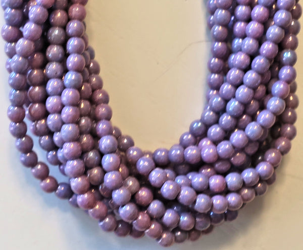 Lot of 100 3mm Opaque Amethyst Luster Czech glass druk beads, opaque purple luster smooth round druks, C3301