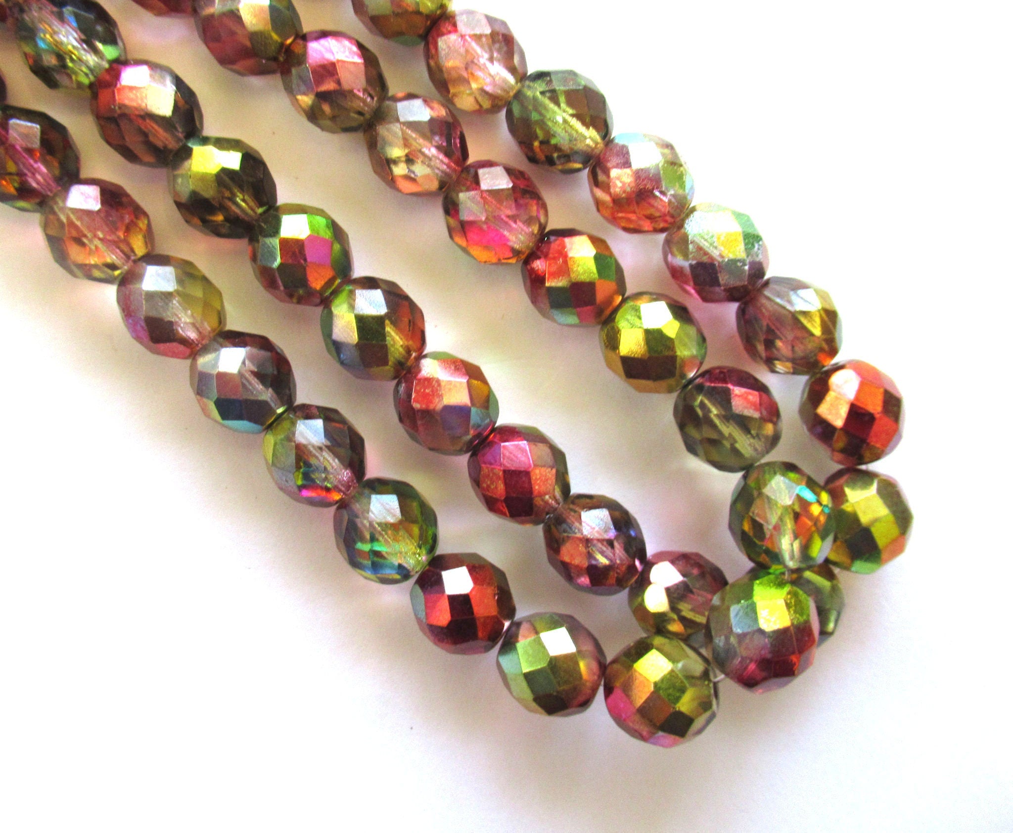 Ten Czech glass fire polished faceted round beads - 10mm tutti frutti AB color mix beads C0077