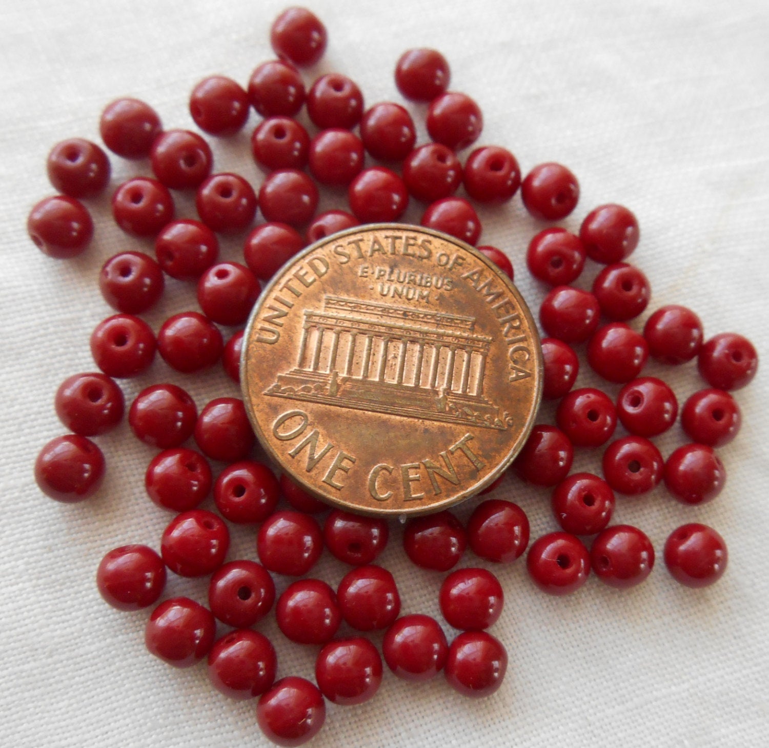 50 4mm Czech Opaque Blood Red smooth round druk beads, deep red glass beads C5350 - Glorious Glass Beads