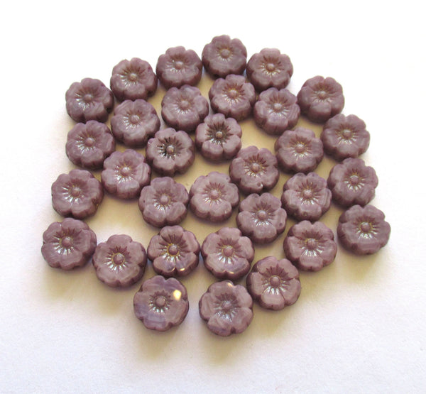 Lot of 15 8mm Czech glass flower beads - table cut, carved, marbled purple or amethyst Hawaiian flower beads C00121