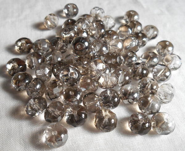 25 6 x 9mm Platinum Silver faceted puffy rondelle beads, Czech glass beads C8425 - Glorious Glass Beads