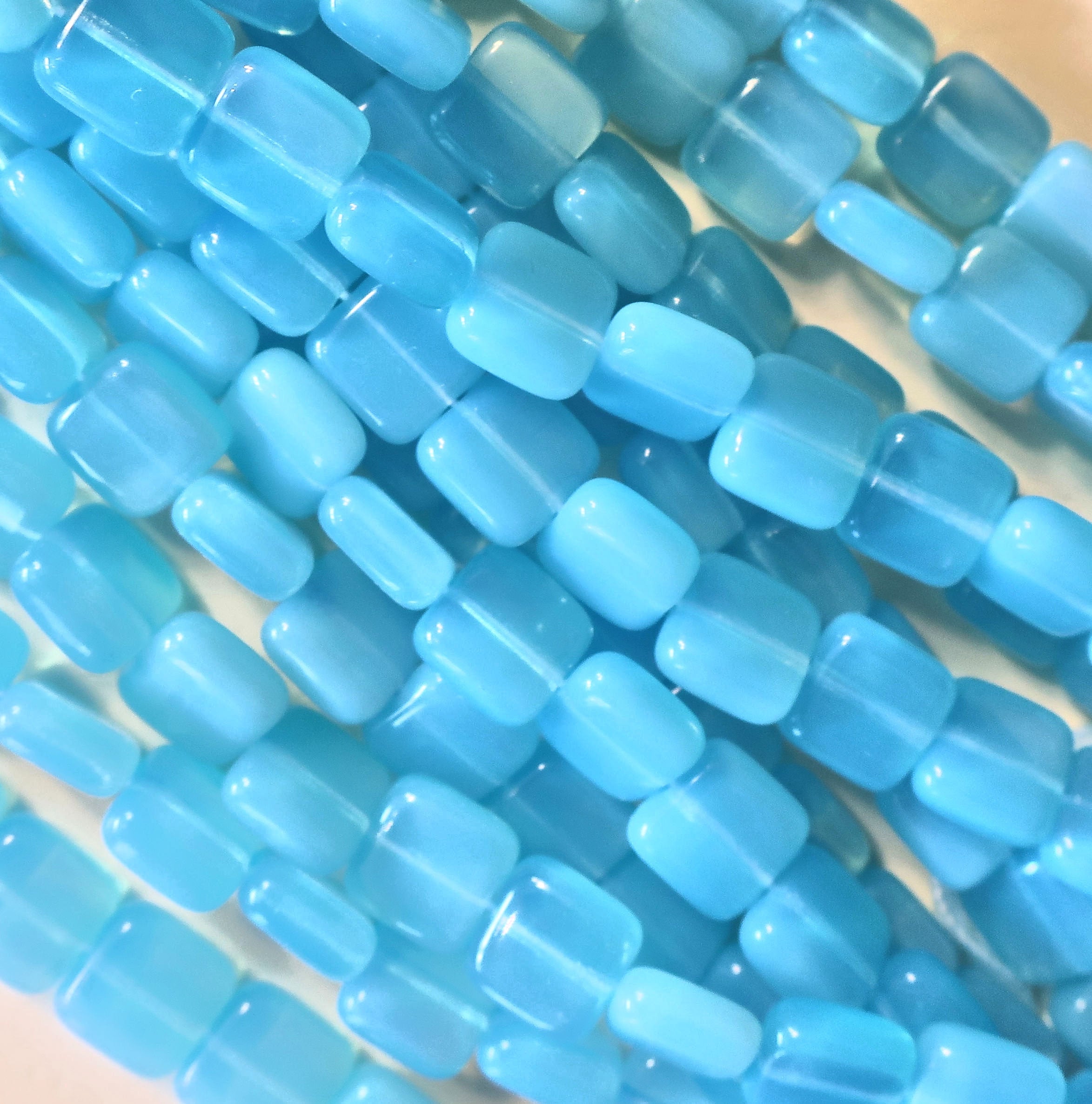 Lot of 25 9mm one hole flat square Czech glass beads - translucent milky aqua blue 96101 - Glorious Glass Beads