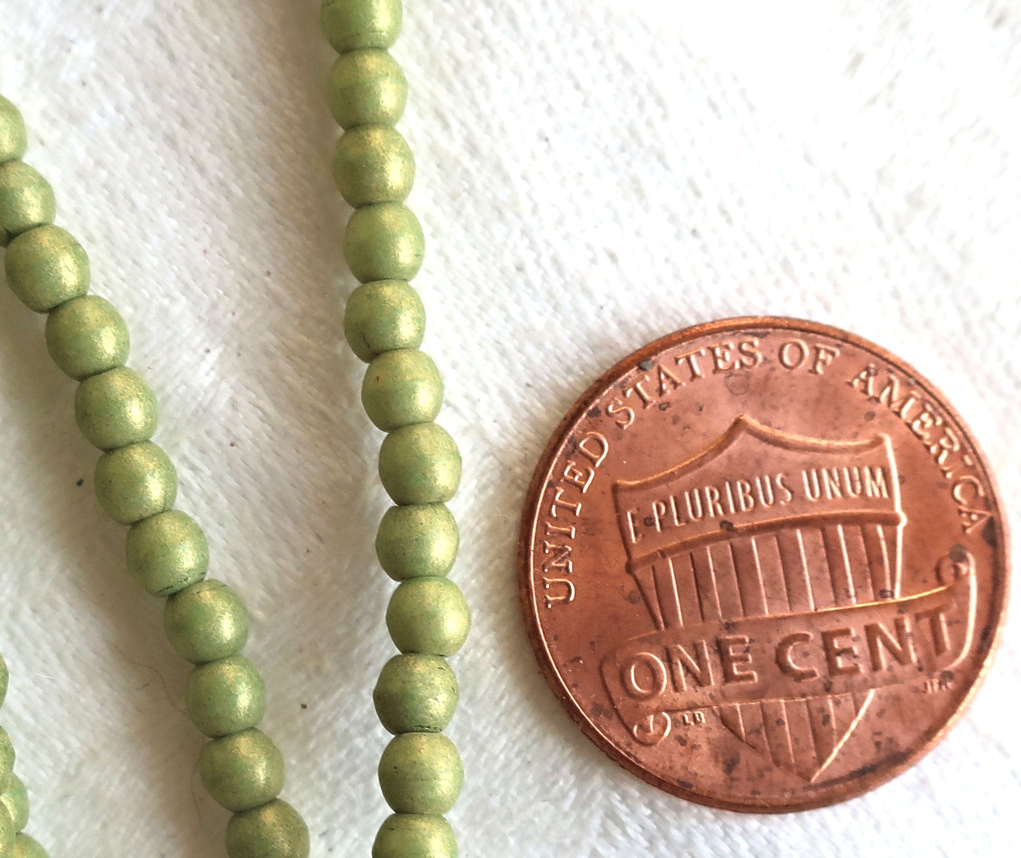 Lot of 100 3mm opaque green Czech glass druks, Pacifica Avocado smooth round druk beads C8901 - Glorious Glass Beads