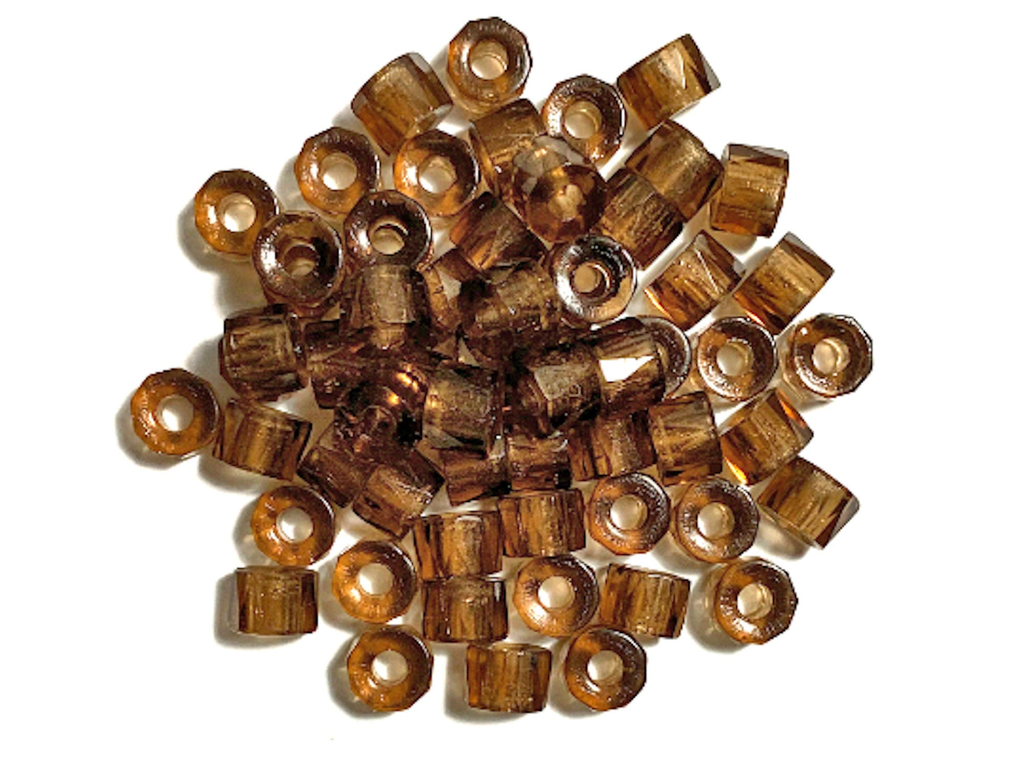 Lot of 25 9mm Czech glass faceted pony or roller beads - smoky topaz brown - large hole glass crow beads C0931