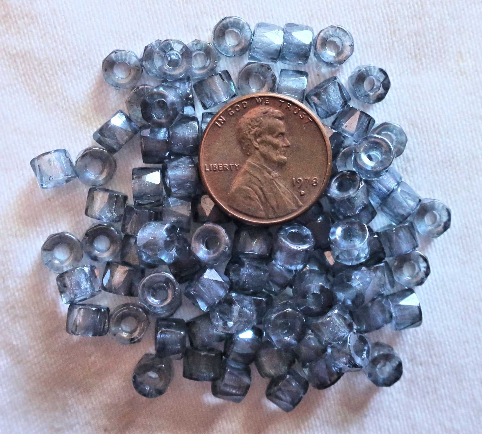 Lot of 50 6mm Czech glass faceted pony, roller or crow beads - lumi blue large hole, fire polished, faceted beads C15150