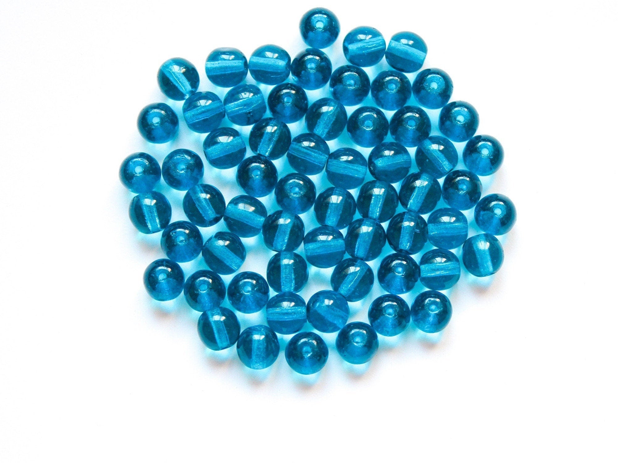 50 6mm Czech glass beads - Capri blue - smooth round druk beads C0092